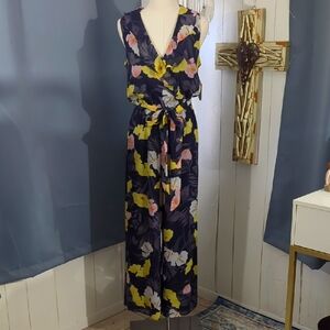 Bar III Floral Jumpsuit - Navy, Yellow, Pink